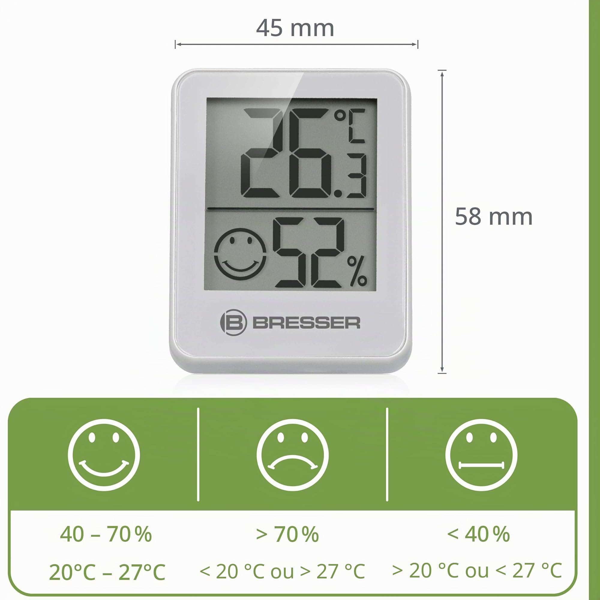 BRESSER Temeo Hygro Lot de 6 Indicateurs Thermo-hygrométriques À Poser Debout Ou À Monter Au Mur, avec Indicateur De Climat De Pièce, Blanc