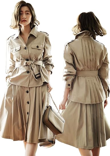 Amazon Co Jp Ruirue Boutique ルイ ルエ ブティック サファリ ジャケット セットアップ スーツ レディース ミセス ママ 大人 長袖 スカートスーツ デイリー 着回し カジュアル フォーマル プリーツ 膝下 大きいサイズ 通勤 オフィス ビジネス ファッション