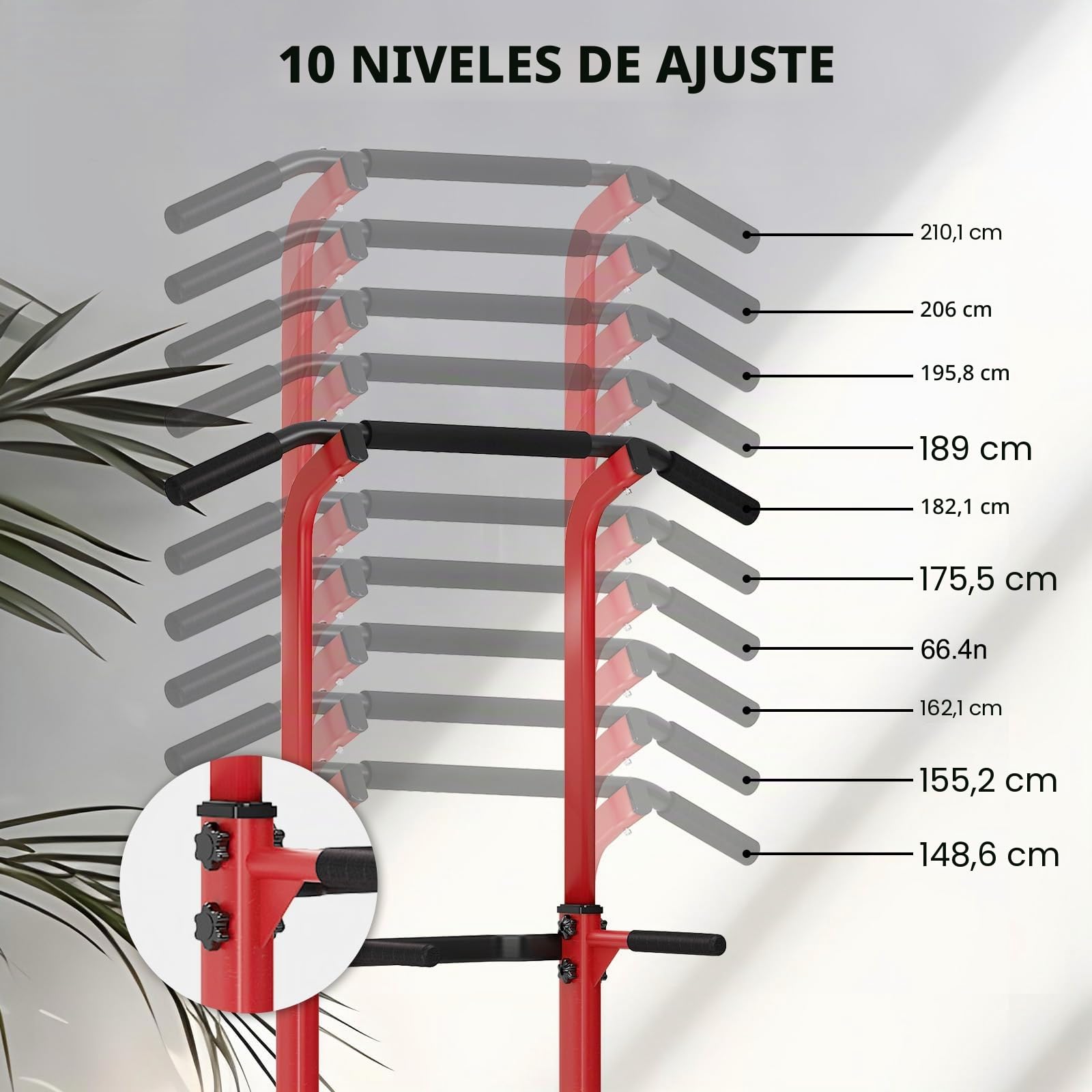 SDHYL Power Tower - Estación de dominadas, altura ajustable, para entrenamiento abdominal, para principiantes y profesionales, color rojo y negro