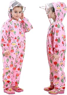 JiAmy Kids Rain Suit Toddler Hooded Rainsuit Poncho Full Body One Piece Coveralls Raincoat for Girls and Boys 1-7 Years