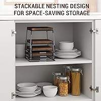 Vista 4 de MyGift Juego de exhibición de mesa de postre, 4 elevadores de alimentos, elevadores de bufé de madera marrón, soporte para pizza con base de alambre