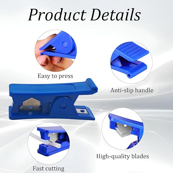 4Pcs PTFE Tube Cutter - Professional Plastic Tubing Cutting Tool for PVC Nylon PU Hose, Precision Cuts up to 3/4 Inch OD, Heavy Duty Pipe Cutter (Blue)