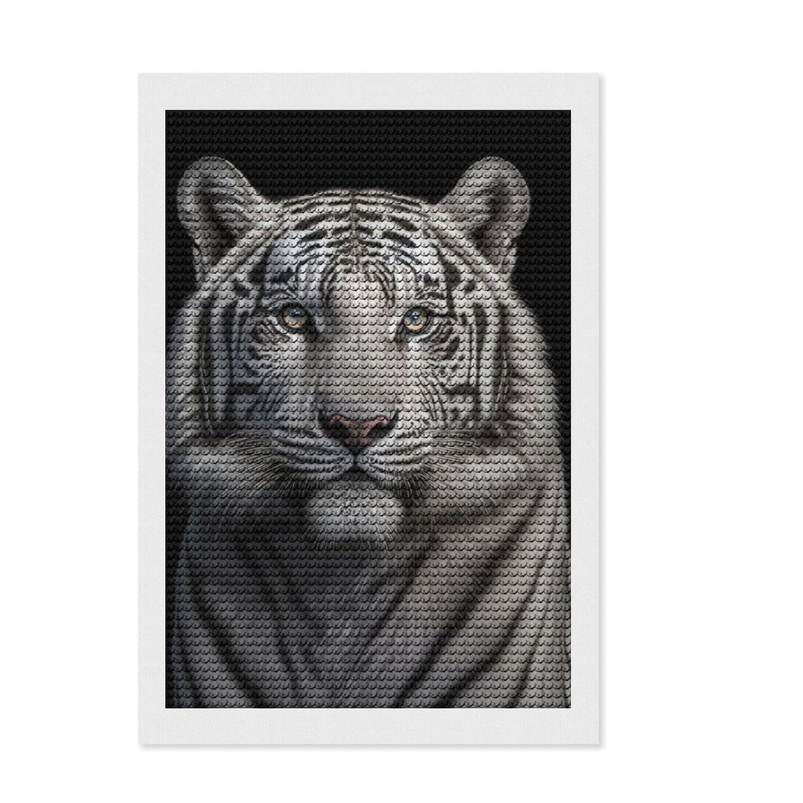 Junmoney White Tiger Portrait Diamond Painting Set 8"x12", Stress Relief Craft, Simple to Start, Farmhouse Decor, Gift Idea, Easy to Enjoy