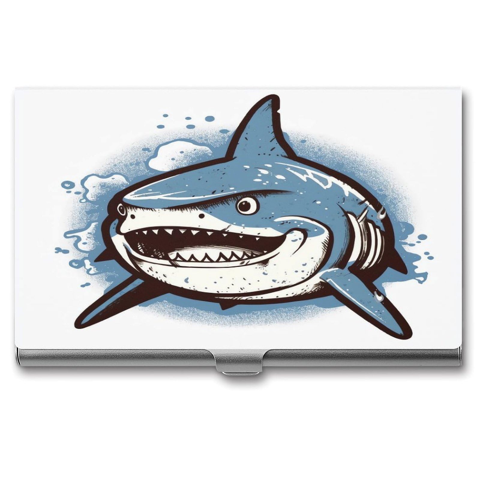 Porte-cartes de visite Blue Shark en métal léger personnalisé pour hommes et femmes