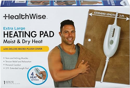 Miniatura 3 de HealthWise Almohadilla térmica extragrande de lujo de 12 x 24 pulgadas con calor húmedo y seco  Cuatro ajustes de calor  Alivio cálido calmante