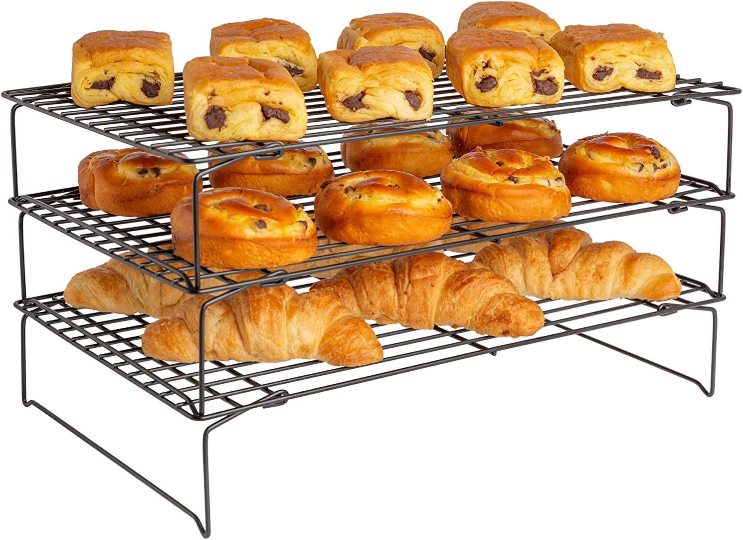 TopBaking™ 3 Tier Stackable Cooling Rack ☆ Non Stick Oven Safe & Heat Resistant ☆ Use with Baking Tray for Cakes, Biscuits & Bread.