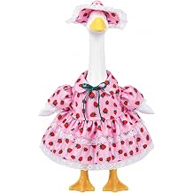 23 Inch Summer Strawberry Porch Goose Outfit, Pink Countryside Dress with Sun Hat, Seasonal Decorative Goose Clothes for Yard Lawn Patio Decor