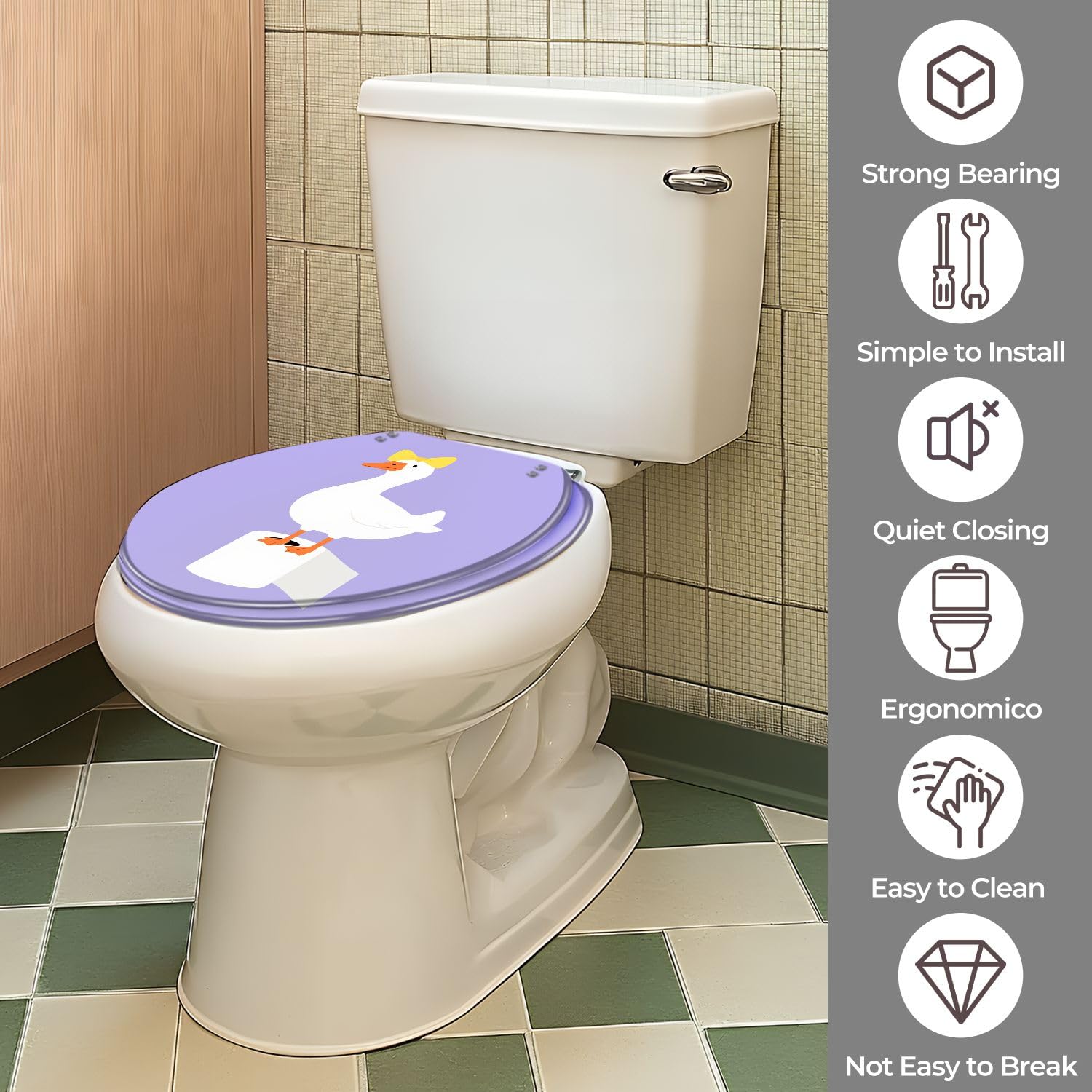 Asiento de inodoro redondo de resina con bisagras de cierre suave para baño