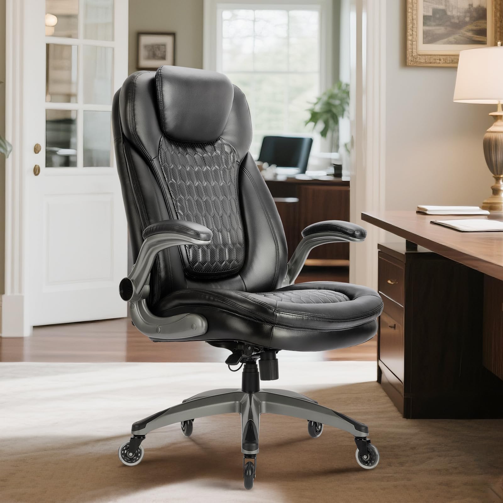 Colamy Chefsessel aus Atmungsaktivem Leder – Ergonomischer Bürostuhl mit Taschenfederkern-Sitzkissen – Bild 6