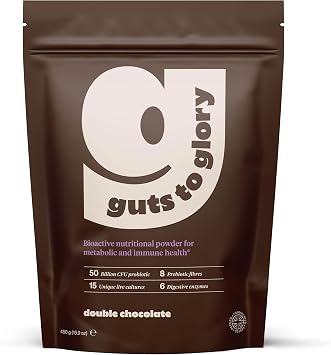 Guts to Glory - Gut Health Blend Made in UK with wholefoods - 50 Billion CFU Complete Gut Powder - Probiotics, Prebiotics/Fibre, Digestive Enzymes - Vegan Gut Health - Double Chocolate