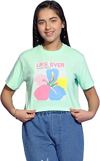 Li'l Tomatoes Girls Crop T-Shirt | 100% Cotton | Graphic Printed Summer Top | Soft & Breathable Casual Wear | 7–16 Years Price In India