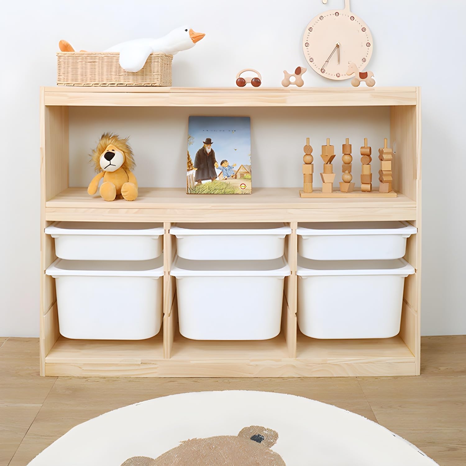 Wooden Closed Back Bookshelf Freestanding Bookcase Modern Display Cabinet Shelf with Drawers Toy Storage Cabinet for Bedroom, Living Room - 46" L x 12" W x 35" H White