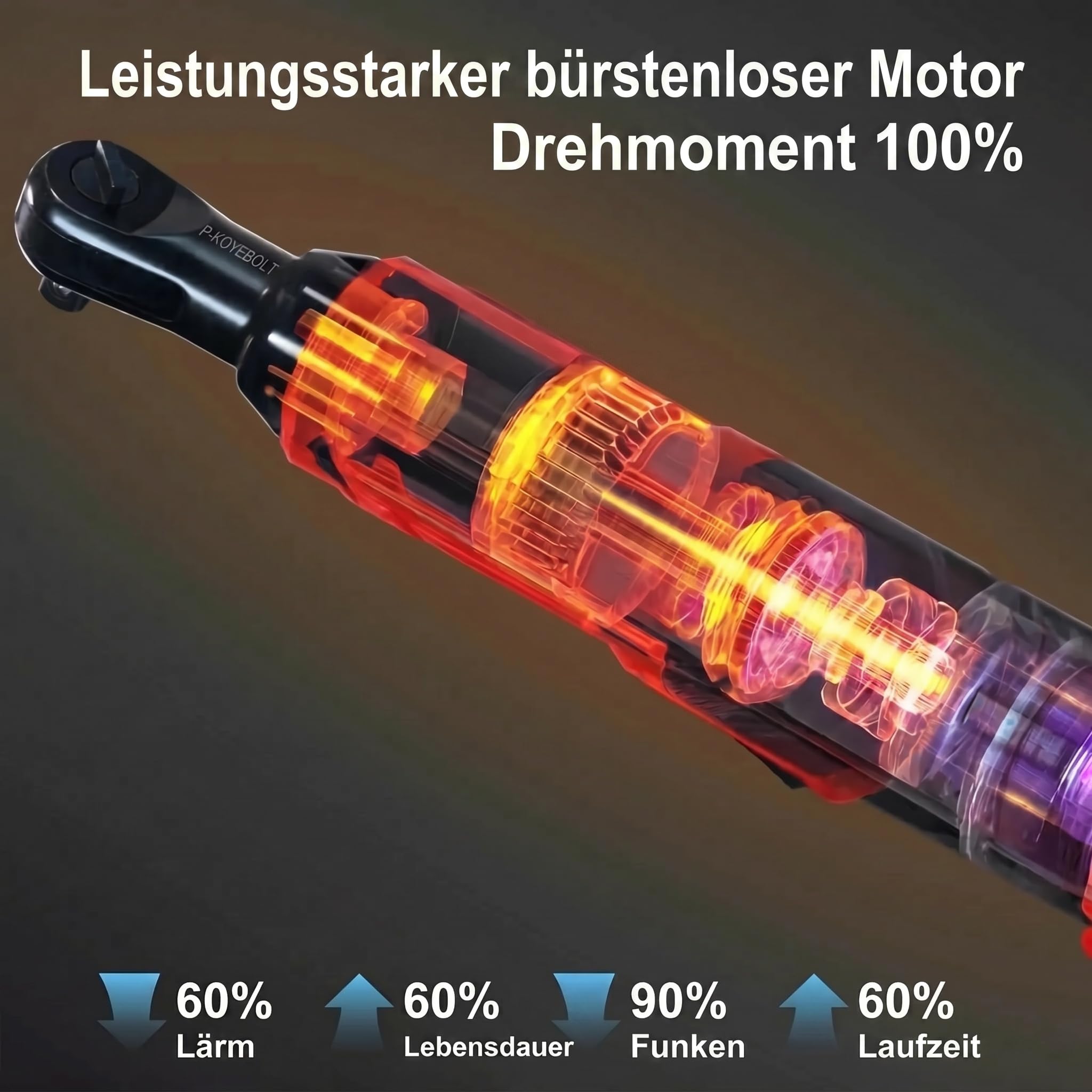 Electric Ratchet Wrench，2 Akkus und Schnellladegerät für Autoreparaturen, Heimwerkerarbeiten (57 Nm)