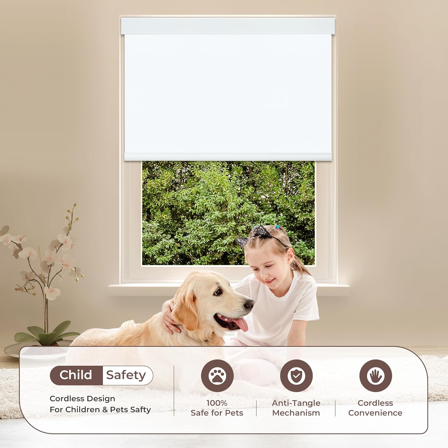 Allesin zen Blackout Roller Shades for Windows (White,35" W x 72" H),Cordless,Free-Stop,UV Protection,Block All Lights,Thermal Insulated Fabric Shades for Home,Office,Bedroom,Door