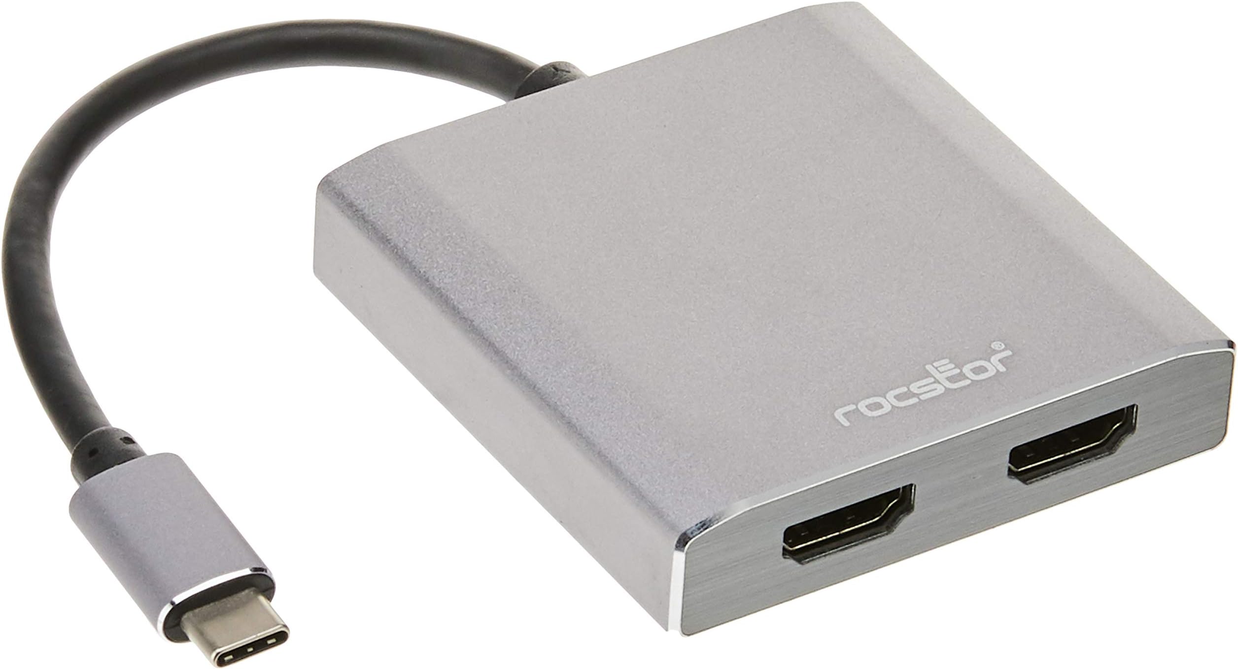 RocstorY10A203-A1 Premium USB-C to Dual HDMI Multi Monitor Adapter - 4K 30Hz – USB Type- C 2-Port MST Hub - for Mac and Windows – 4Kx2K Resolutions up to 3840x2160 @ 30Hz, Aluminum Charcoal Grey