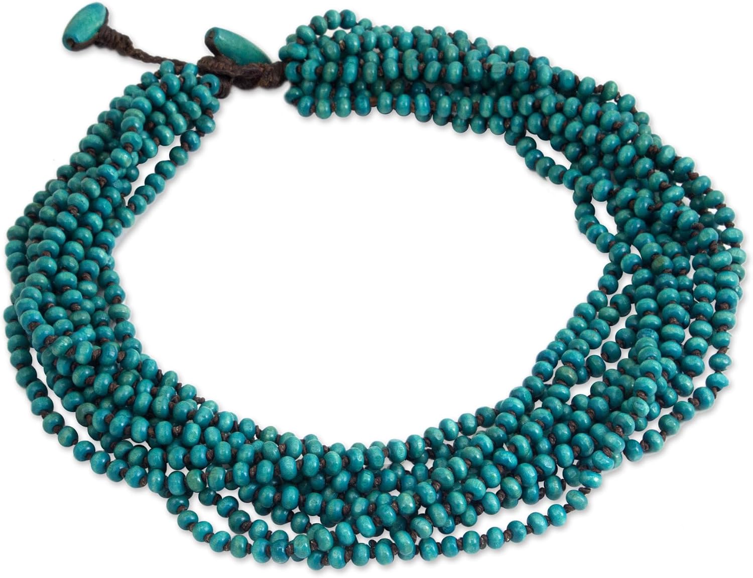 NOVICA Artisan Handmade Wood Torsade Necklace Blue Beaded Jewelry Recycled Thailand Eco Friendly Nature [19 in min L x 20.5 in max L x 1 in W] ' Mekong Belle'