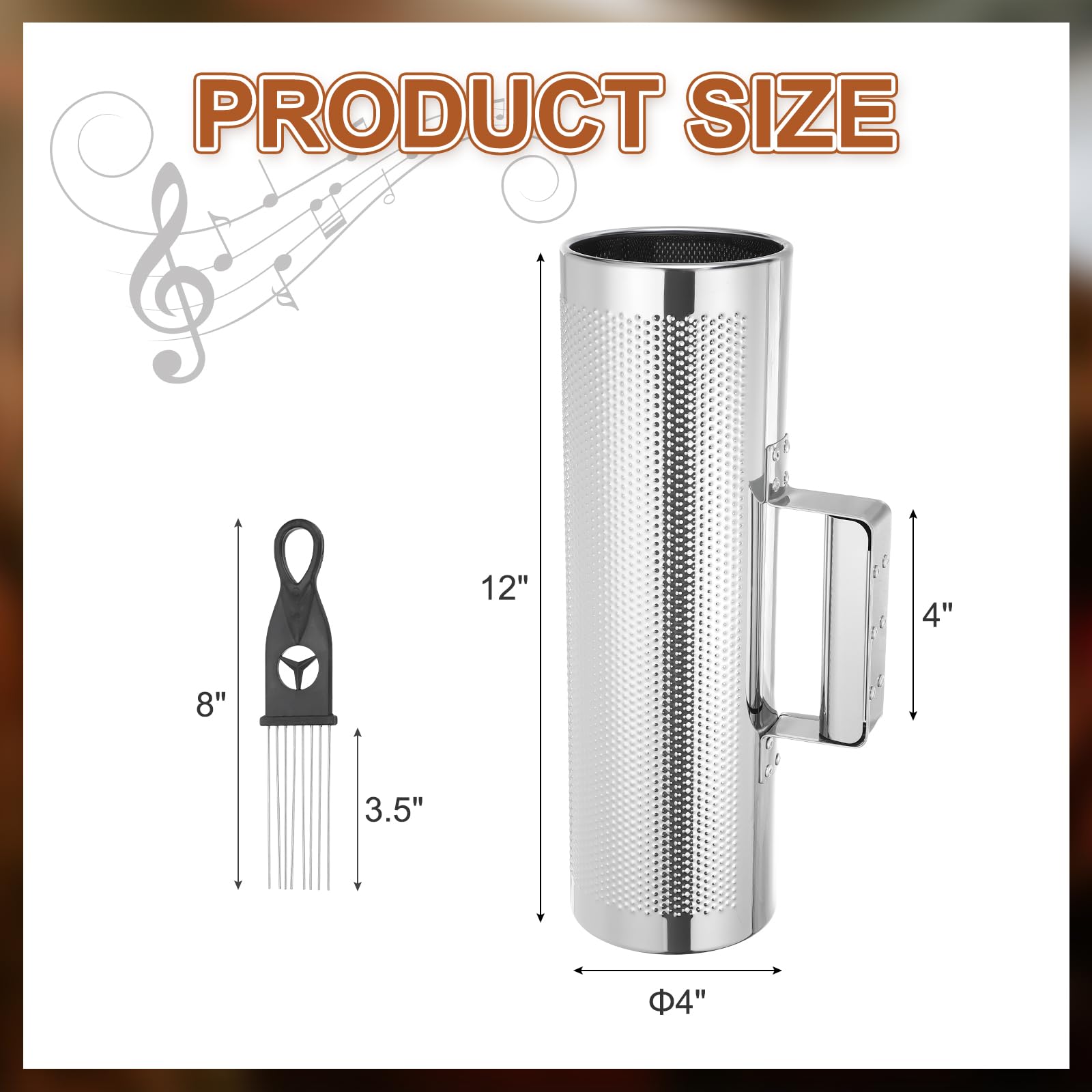 QUARKZMAN Instrument De Percussion Latin Guiro En Acier Inoxydable | 4" x 12" Avec Grattoir Outil D'Entraînement Musical Guiro Métallique Pour Groupe Performance Marteau De Sable