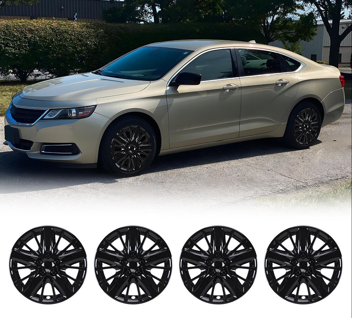 Winjet 4pcs Hubcaps 18 Inch Steel Wheel for Chevy Impala 2014-2020 [2014 2015 2016 2017 2018 2019 2020 Chevy Impala]Hubcaps,Bolt-On Installation, Heavy Duty PP Material(18 Inch,Set of 4,Black Lacquer)