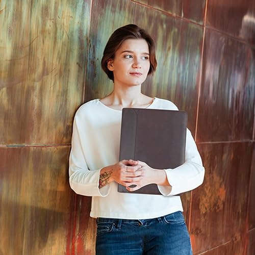 Miniatura 7 de Nombre grabado gratis, cartera de cuero personalizada, carpeta de cartera personalizada con bloc de notas tamaño carta, organizador de 3 anillos,