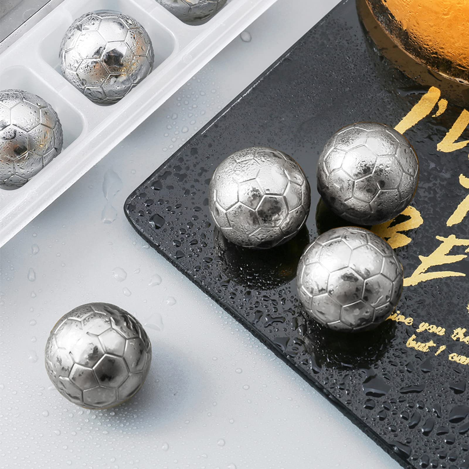 Piedras de Whisky de Fútbol, Cubitos de Hielo Reutilizables de Acero Inoxidable, Rocas Escalofriantes para Whisky y Vino, Barra de Cocina para el Hogar,6PCS