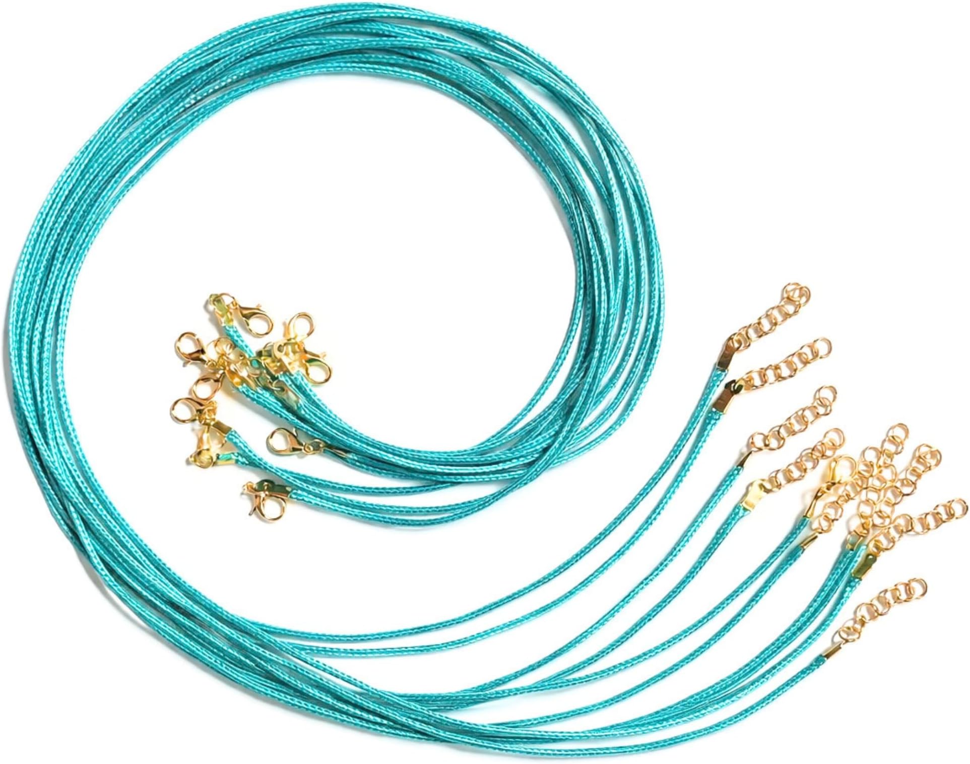 10 Pcs 24 inch Turquoise Waxed Cord Necklace String Bracelet Faux Leather Chain Clasp Bulk for Jewelry Making Supplies Rope String with Clasp Stylish Color for DIY Bracelet (24 Inch)