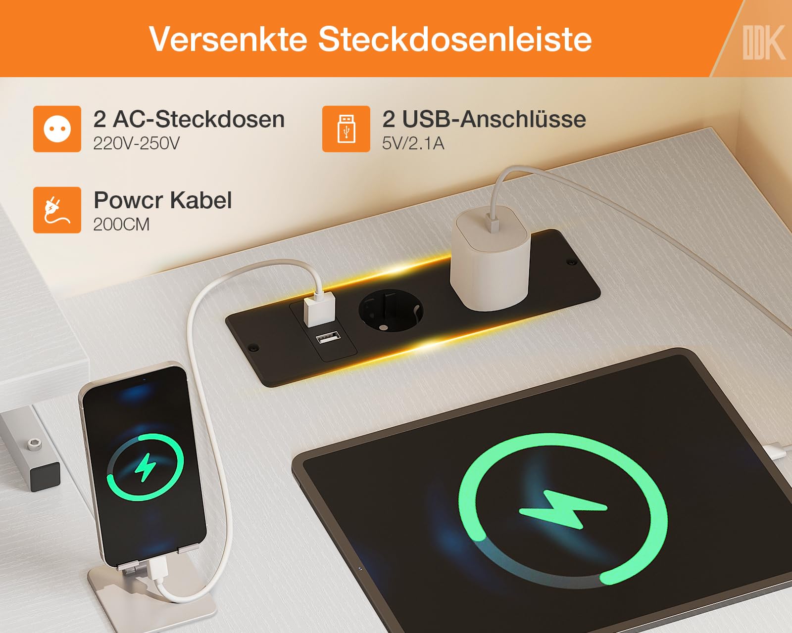 ODK Eckschreibtisch mit 4 Schubladen und Steckdose, 160×80 cm, Weiß | L-Förmiger Ecktisch mit Monitorständer, Schreibtisch, Reversibel, für Arbeitszimmer & Familienecke