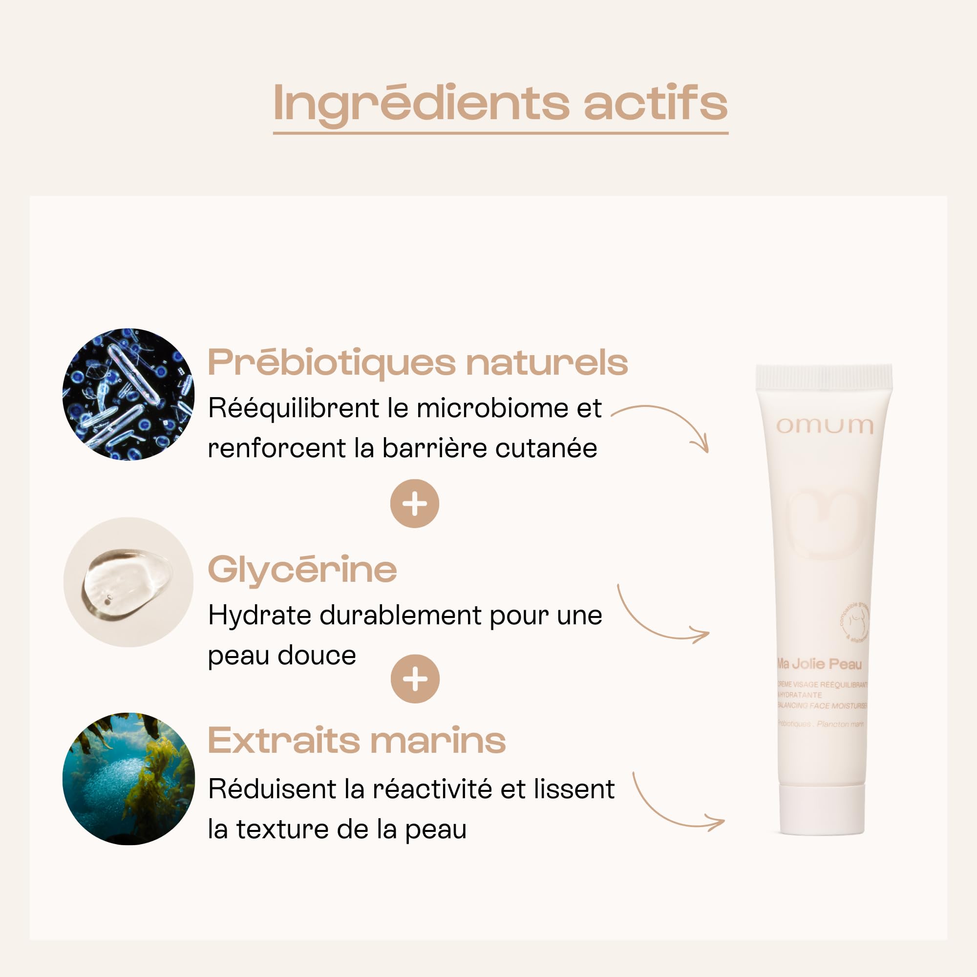 OMUM - Ma Jolie Peau - Crème visage rééquilibrante & hydratante aux prébiotiques naturels - Peaux mixtes et peaux fragilisées - Anti rougeur et anti bouton - Compatible grossesse - Vegan - 40 ml