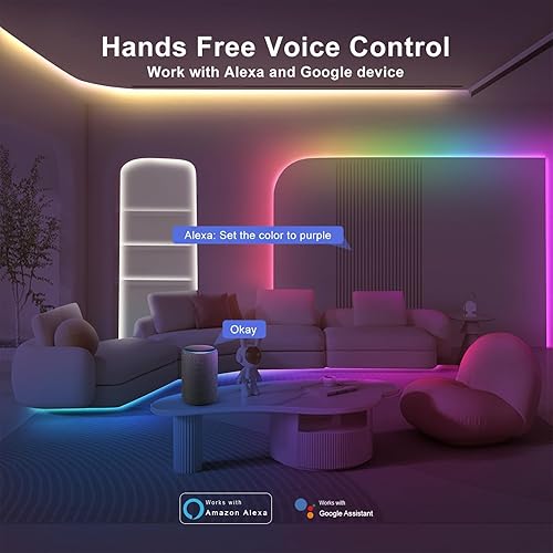 Miniatura 6 de Tira de luz LED RGBWW+IC WiFi de 32.8 pies, efecto de persecución RGB + luces LED blancas sintonizables 3000K-6500K compatibles con Alexa y Google,