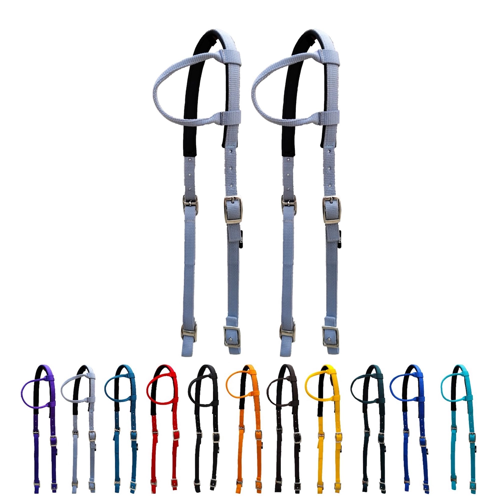 Majestic Ally Nylon Padded Sliding Single Ear Headstall for Horses- Set of 2 - Multiple Colors (Gray, Full)