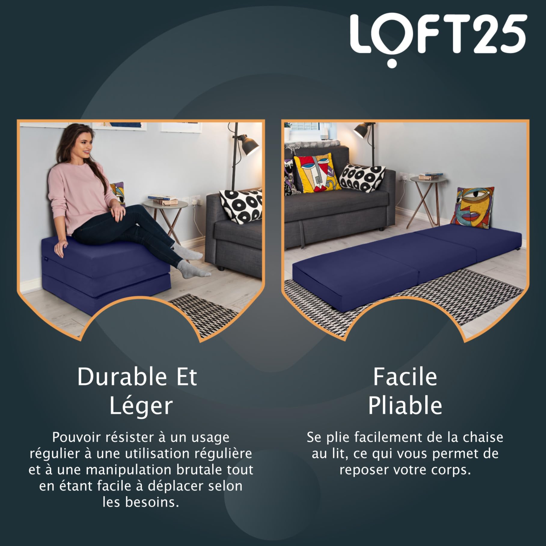 Loft 25 Matelas Z Pliable Simple | Lit Z Cube Pliable résistant à l'eau | Chambre d'amis, Salon, Chambre à Coucher | Matelas futon Confortable | Canapé-Chaise léger et Durable (Marnie)