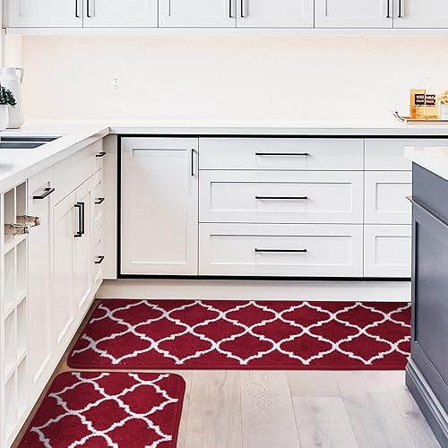 Dephora - Juego de 2 alfombras y tapetes de cocina lavables, marroquíes, absorben el agua, juego de alfombras antideslizantes de microfibra para el