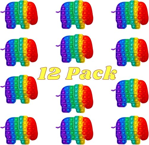 WARM FUZZY Juguetes  Paquete de 12  Elefante Fidget Pop It, perfecto para bolsas de regalo de cumpleaños, premios de carnaval, caja de premios,