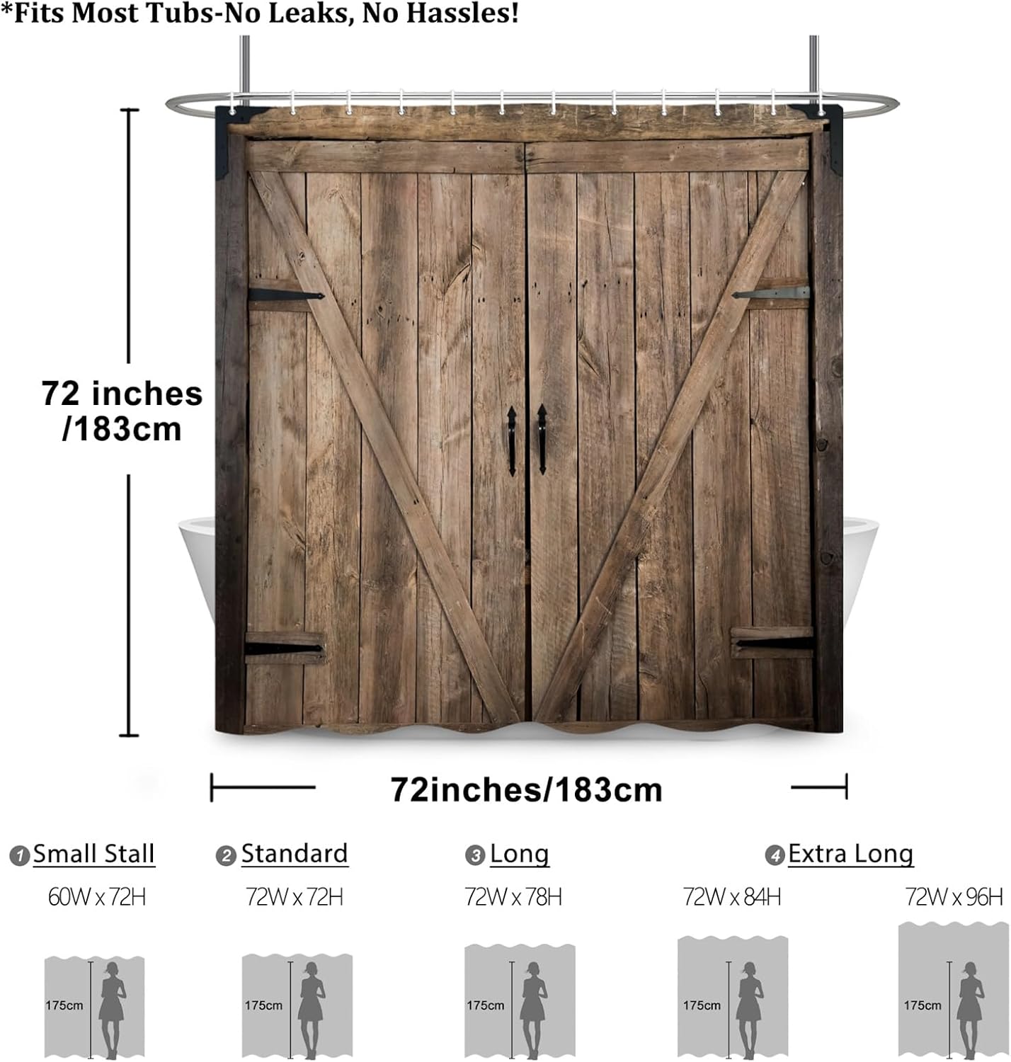 Renaiss 72 x 78 Inch Rustic Wooden Barn Door Shower Curtains Farmhouse Vintage Country Wood Board Bath for Bathtub Curtain Bathroom Set Decor Waterproof Polyester Durable Cloth with 12 Hooks