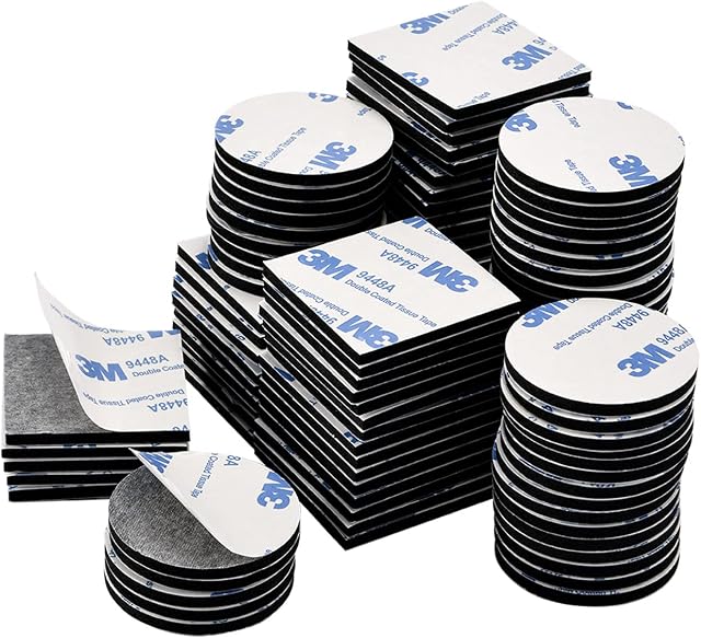100 Pcs Black Double Sided Sticky Pads, Round and Squares Adhesive Foam Pads, Strong Heavy Duty Mounting Tape for Walls, Plastics, Glasses, Door, Metals, Wood