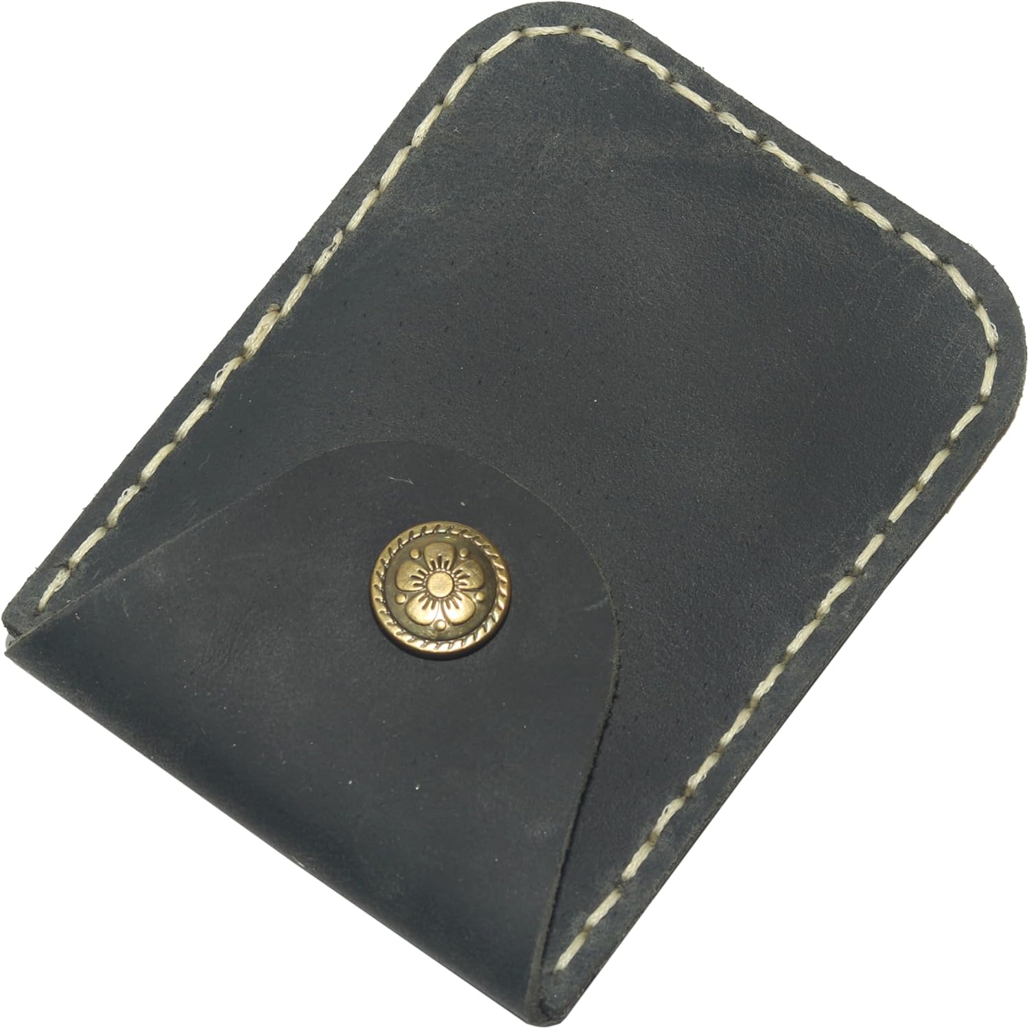 Leather Card Holder Wallet with Snap Closure, Slim Design, Brown - Image 5