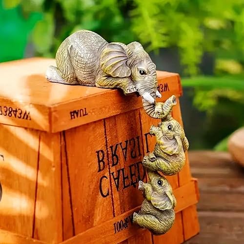 Miniatura 7 de Juego de 3 piezas de estante de elefante coleccionable elefantes colgantes en el borde decoración de repisa figuras de resina pintadas a mano para