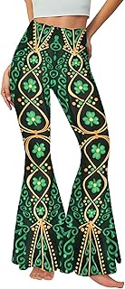 St Patrick's Day Bell Bottom for Women Shamrock Clover Printed Flare Leg Pants