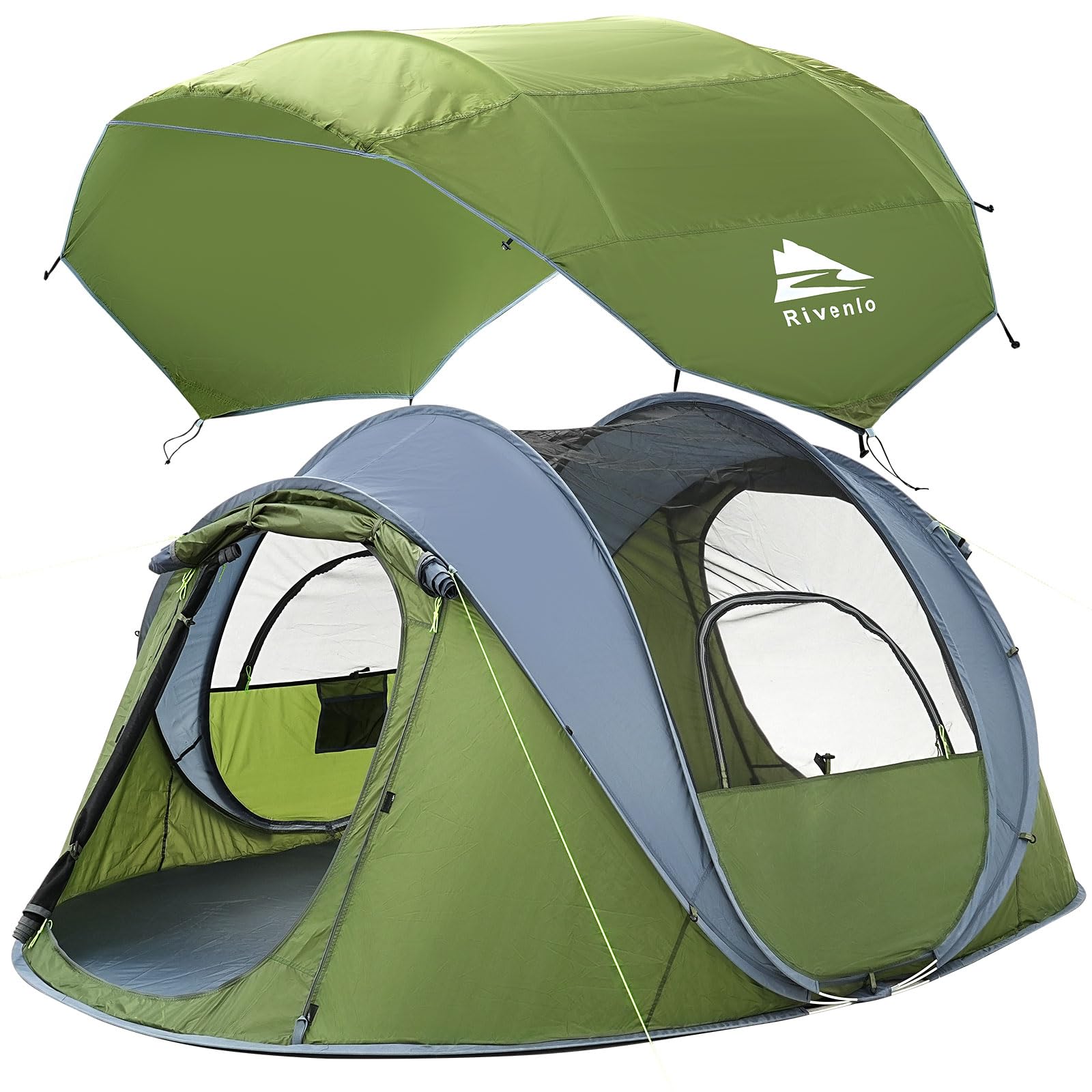 4 Person Easy Pop Up Tent, Waterproof, Automatic Setup, 2 Doors Instant Family Tents for Camping Hiking Traveling