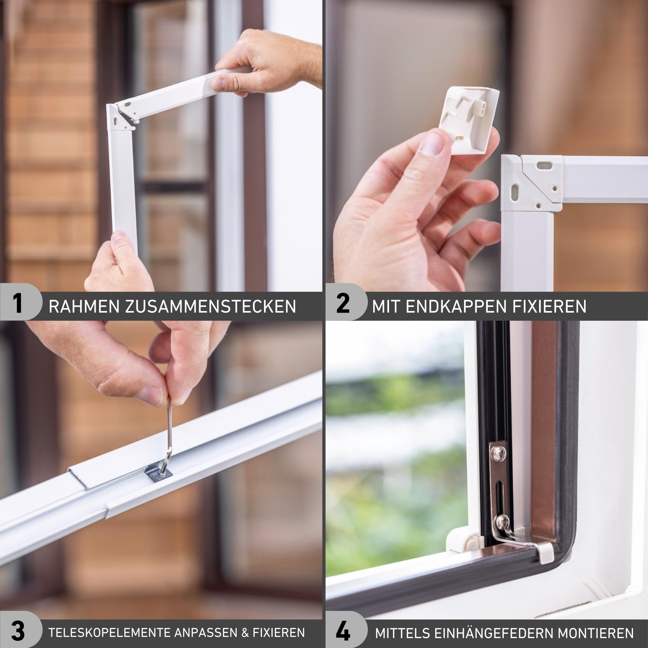 Windhager Insektenschutz | Spannrahmen Fenster teleskopierbar 130 x 140 cm | Fliegengitter mit Rahmen, Fenstergitter ohne Bohren, Rahmen-Fenster | Stabiler Aluminium-Rahmen | Weiß