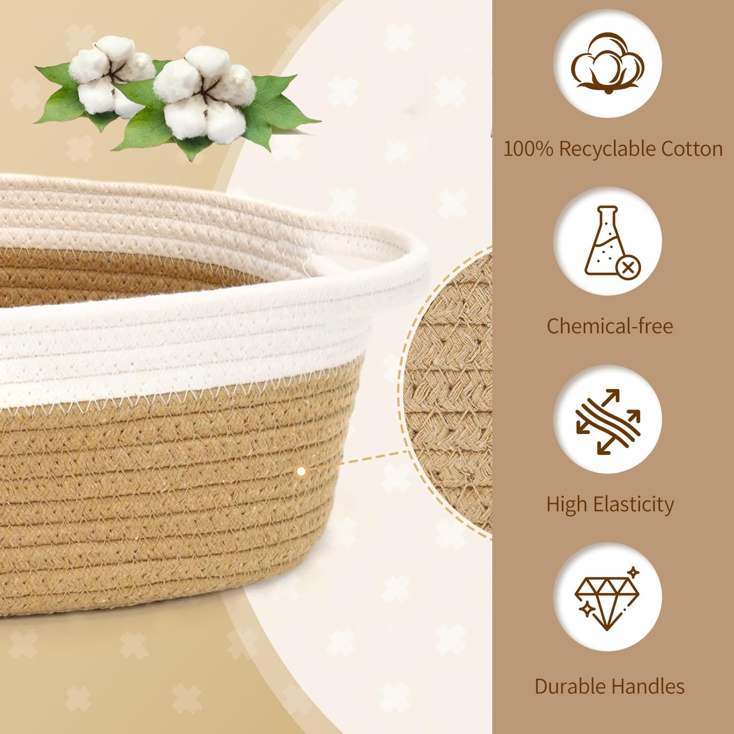 Lot de 5 Panier Rangement en Corde de Coton, Paniers et Boîtes de Rangement avec Anse, Corbeille décorative tressée pour placard, salle de bain ou chambre de bébé