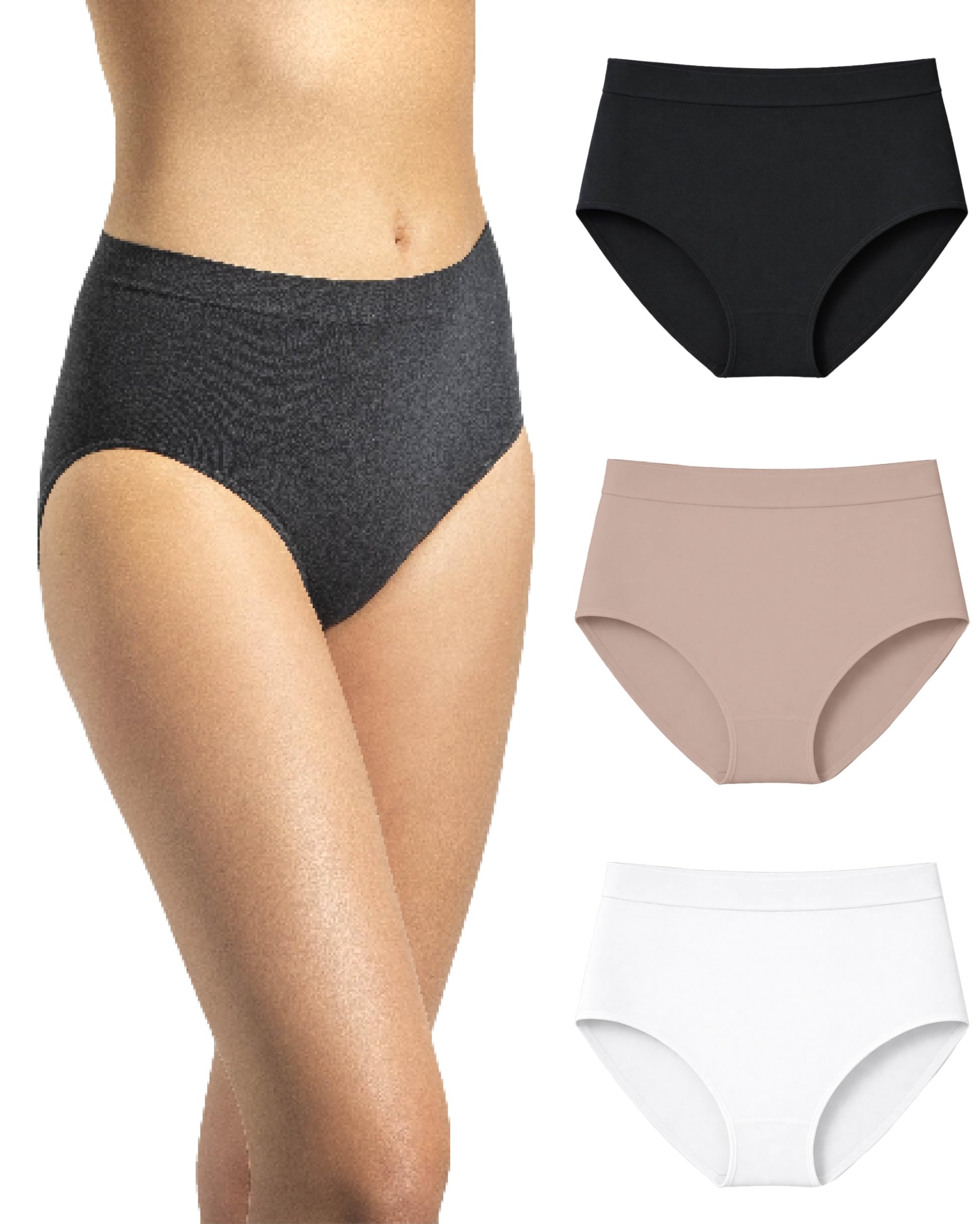 Risalti Women's White-Black-Natural High Waist Hipster Panties, 3 Pack - Microfibre, Seamless, Antibacterial, Made In Italy, Xl-Xxl