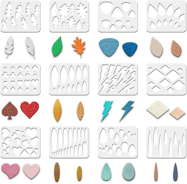 FINGERINSPIRE 12Pcs Reusable Earrings Making Template, Plastic Cutting Stencil with Differnt Patterns for Earrings Making Jewelry DIY Crafts Favors 25x20cm
