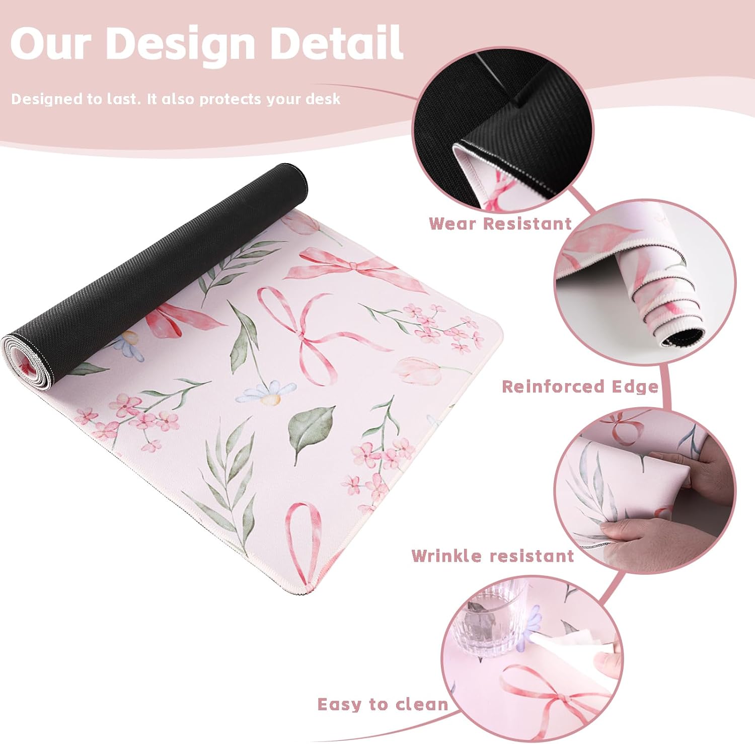 Baziabbo Pink Desk Mat,XXL Extended Big Mouse Pad,Gaming Mousepad with Stitched Edge,Non-Slip Rubber Base Keyboard Desk Pad for Home Office Study Game - Image 6