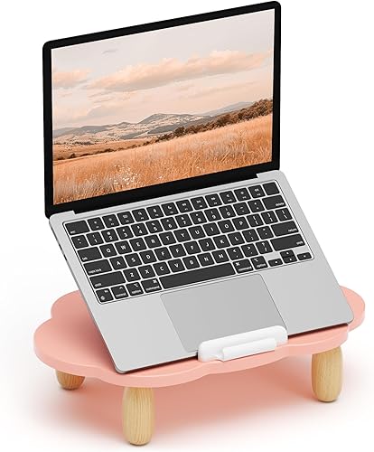 Soporte ajustable para computadora portátil en forma de nube, rosa, portátiles de 10-17.3 pulgadas, altura y ángulos ergonómicos, fuerte