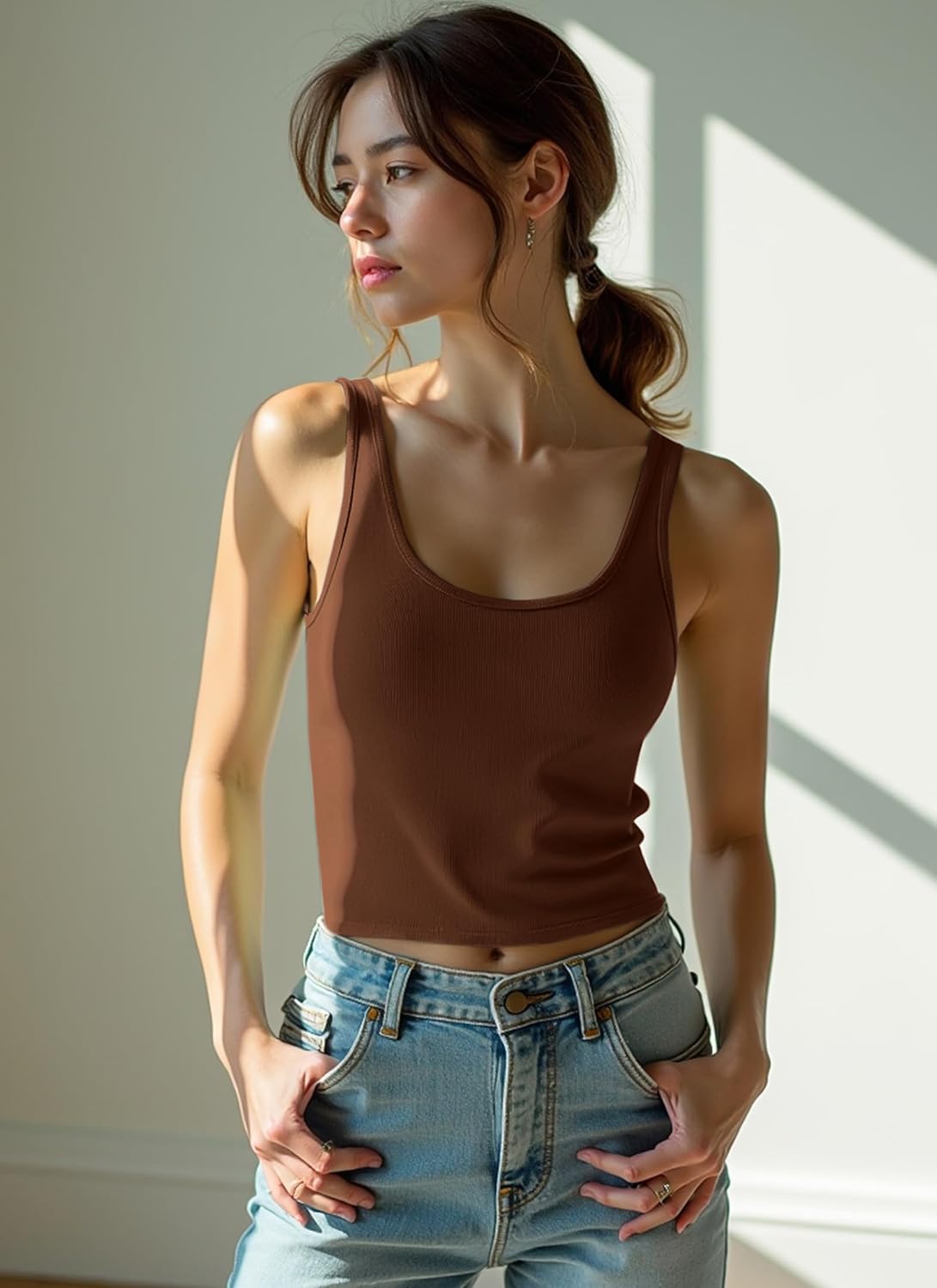 4 Pieces Women's Scoop Neck Tank Tops Cotton Sleeveless Workout Shirts Sports Yoga Crop Top for Women - Image 3