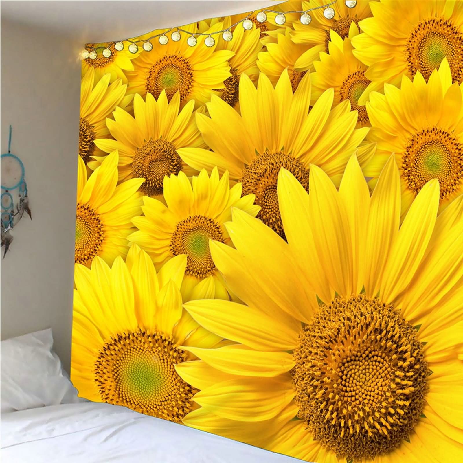 Tapices Navideños, Decoración Rústica Pared Girasol Flor Tema Floral Poliéster Amarillo 260x240CM