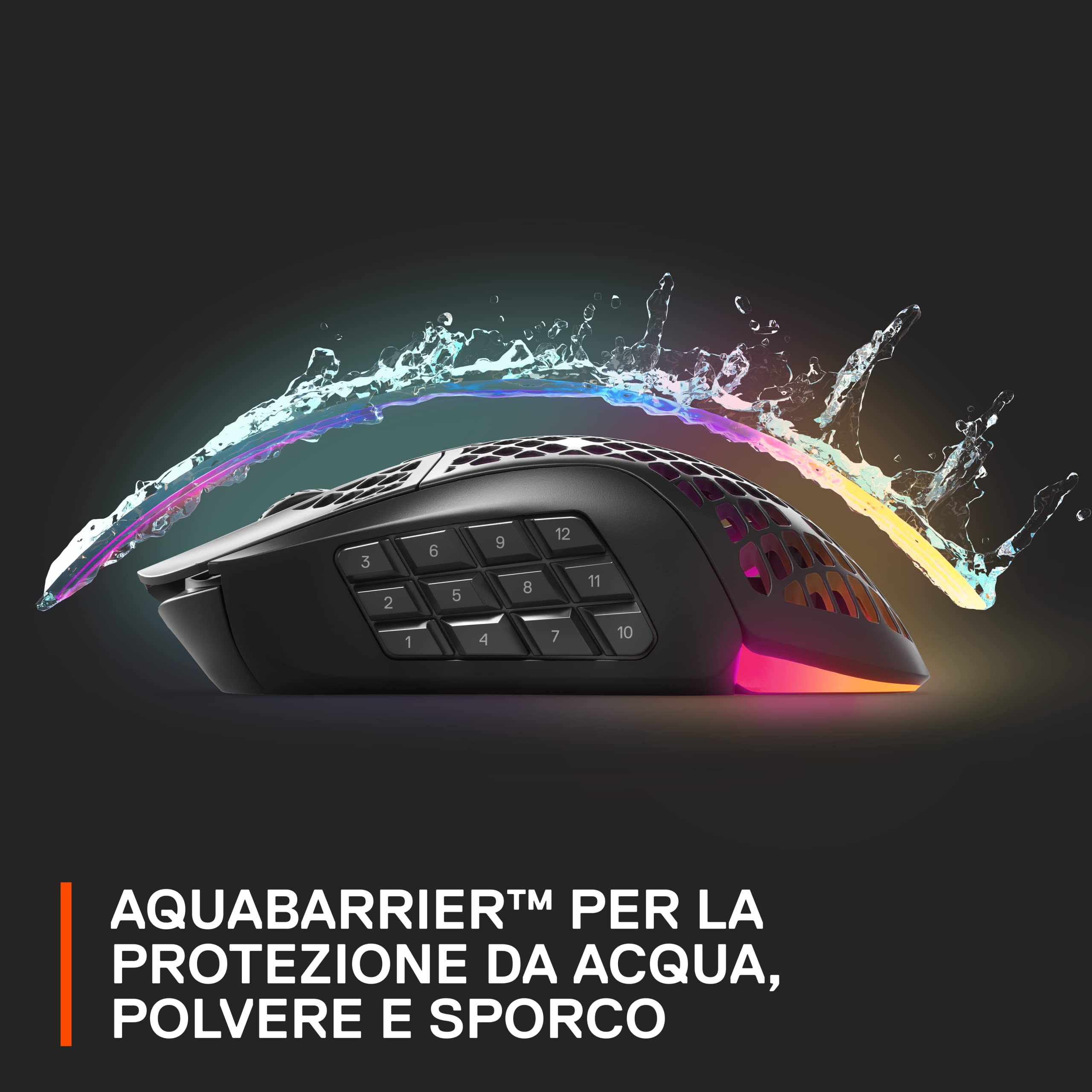 SteelSeries Aerox 9 Wireless - Mouse da gioco RGB traforato - Design ultraleggero e resistente all'acqua - 18 pulsanti - Bluetooth/2,4 Ghz - Sensore ottico TrueMove Air da 18K DPI