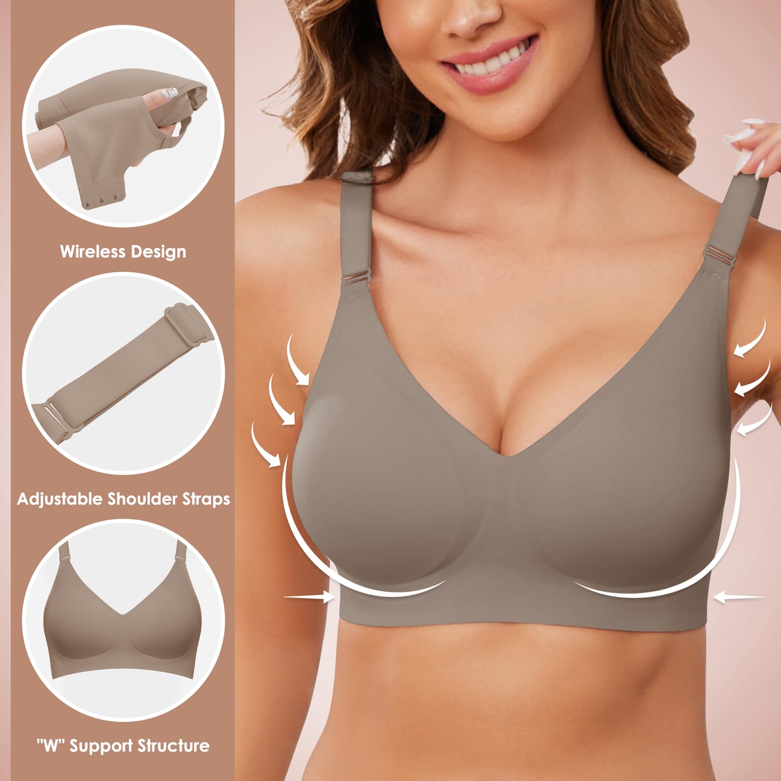 Xnova Donna Reggiseno Senza Ferretto con Cuscinetti, Stretch Leggero Reggiseni di Base Spalline Regolabili Senza Schienale, Comfort Intimo Bralette Invisibile Elasticizzato