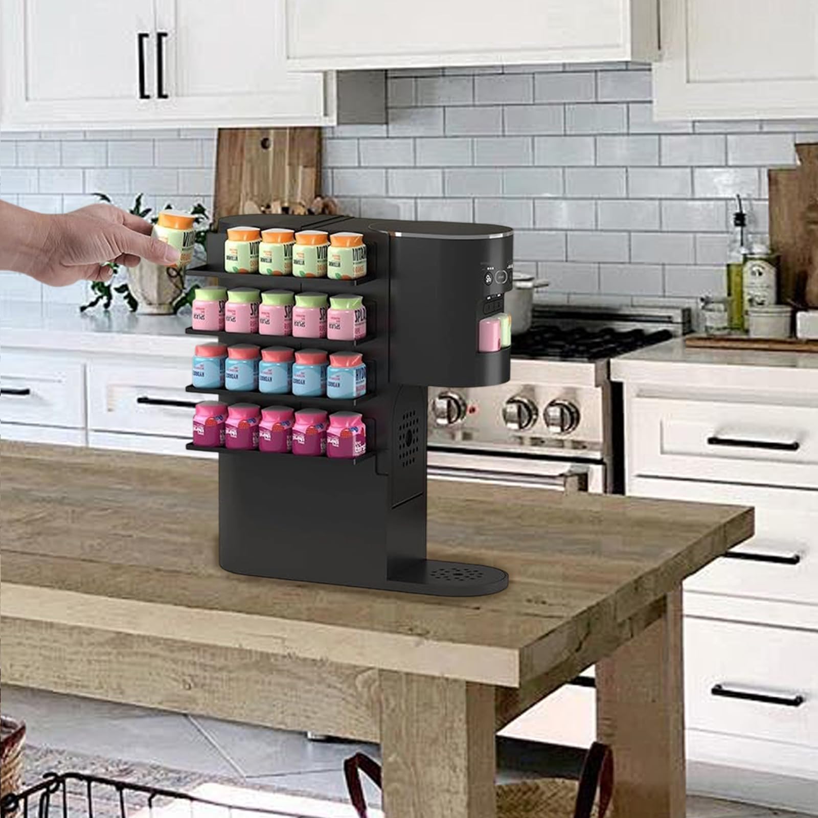 Estante de almacenamiento apilable de 4 capas para cápsulas de sabor, soporte de metal inoxidable para encimera, ahorro de espacio, organizador de botellas de sabor