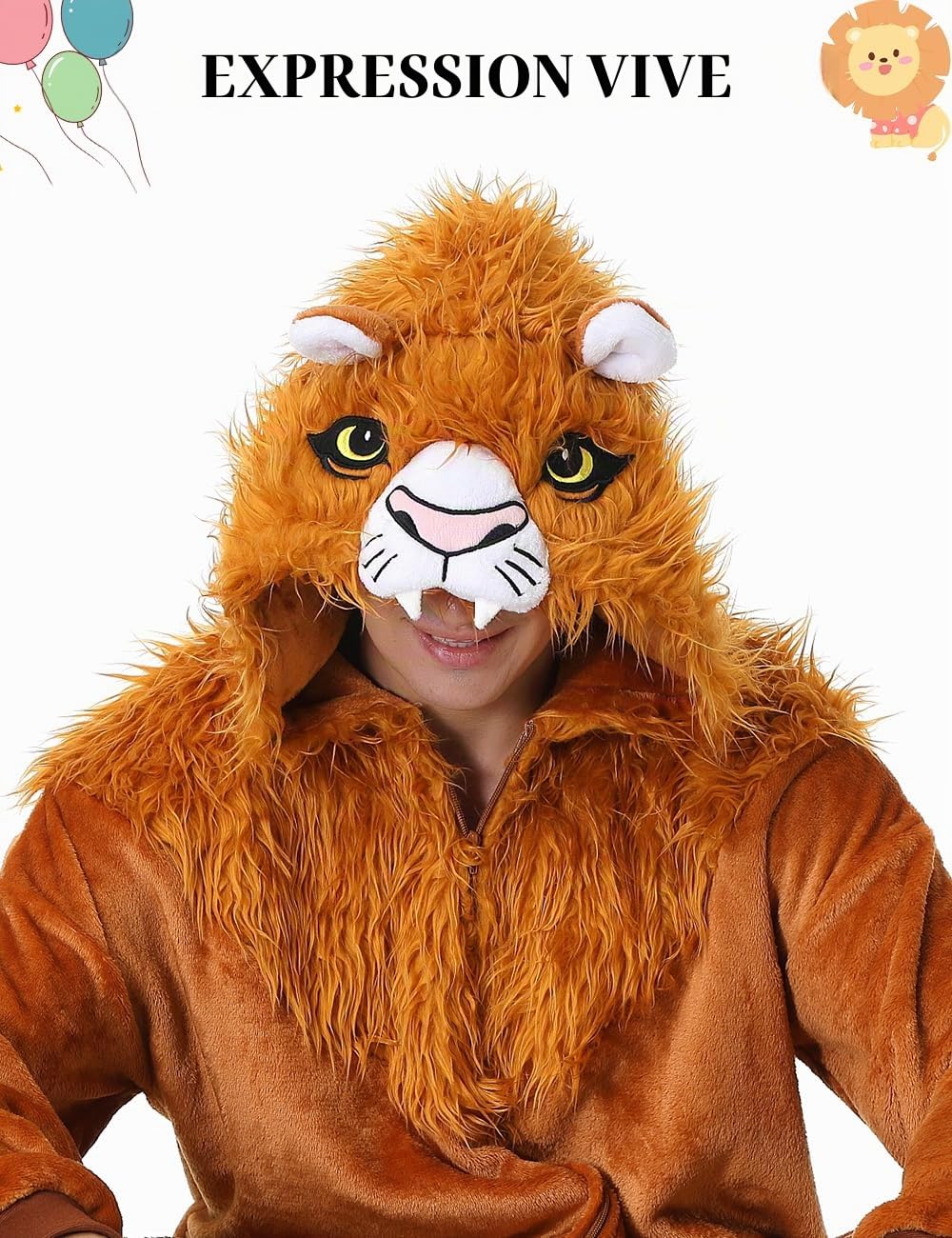 Costume de Lion Adulte Animal Onepiece Unisex Lion Pajamas Halloween Party Onesie Cosplay Dress Up Jumpsuit for Men Women